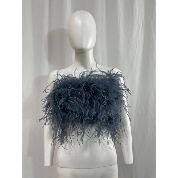 Lamarque 'Zaina' Blue Feather Embellished Top Size S - Picture 2 of 5